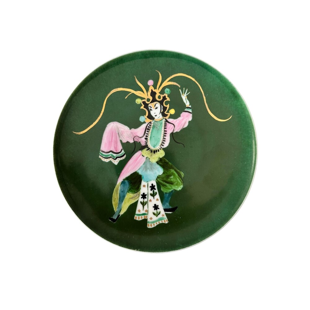 Lenox 8″ Hand-Painted Plate Hardy Signed Gold Wreath, Japanese Dancer on Green